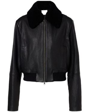Vince Shearling-Trimmed Leather Jacket - Black