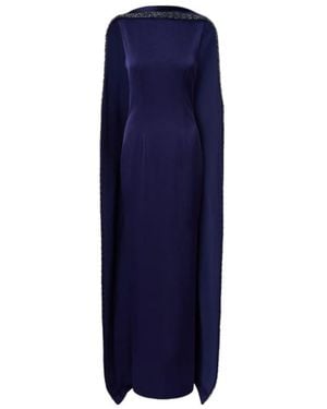 Roland Mouret Embellished Caped Satin Crêpe Gown - Blue