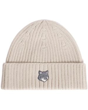 Maison Kitsuné Maison Kitsuné Fox Head Large Beanie - White
