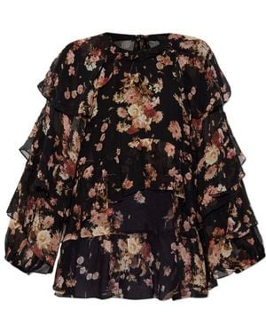 AllSaints Lissie Ruffled Floral Top - Black