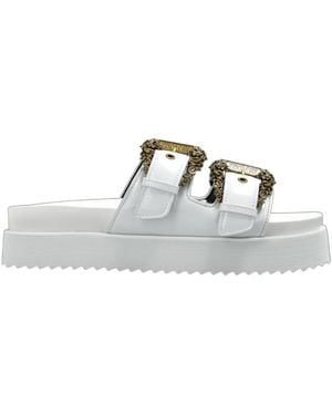 Versace Jeans Couture Couture Double Baroque-Buckle Platform Slides - White