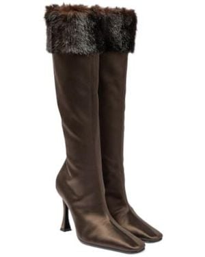 Magda Butrym Faux Fur-Trimmed Satin Knee-High Boots - Brown