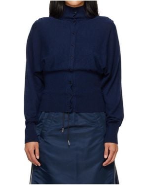 OPEN YY Button-Front Cropped Cardigan - Blue