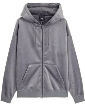 Y-3 Velvet Zip-Up Hoodie - Gray