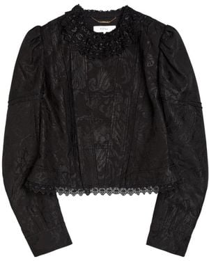 Chloé Floral-Jacquard Lace-Trim Woven Jacket - Black