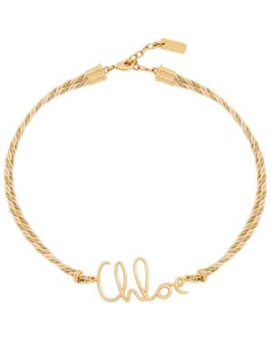 Chloé Plage Braided-Cord Logo Necklace - Metallic