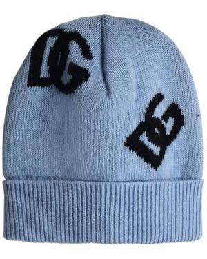 Dolce & Gabbana Logo Intarsia-Knit Beanie - Blue