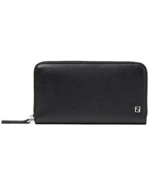 Fendi Ff Zip-Around Full-Grain Leather Wallet - Black
