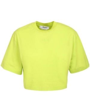 MSGM Logo-Print Cropped T-Shirt - Yellow