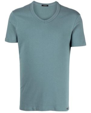 Tom Ford V-Neck Stretch-Cotton T-Shirt - Blue