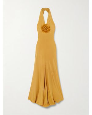 Rodarte Embellished Silk-Crepe Halterneck Gown - Metallic
