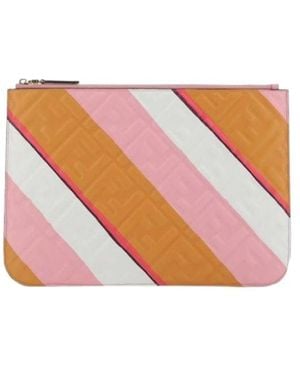Fendi Allover Debossed Logo Print Wallet - White