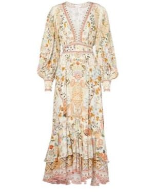 CAMILLA Printed Tiered Silk Maxi Dress - Natural
