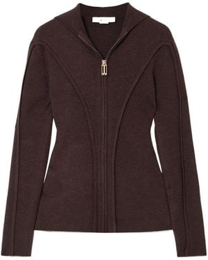 Victoria Beckham Simple Zip-Up Hoodie - Brown