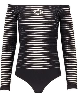 Elisabetta Franchi Knit Bodysuit With Jacquard Zebra - Black
