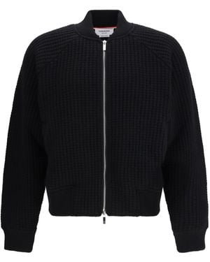 Thom Browne Knit Zip-Up Bomber Jacket - Black
