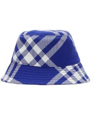 Burberry Checked Flat-Crown Bucket Hat - Blue