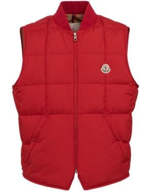Moncler Elberton Tech Square-Quilted Down Vest - Red