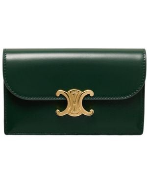 Celine Long Card Holder With Flap Triomphe - Green