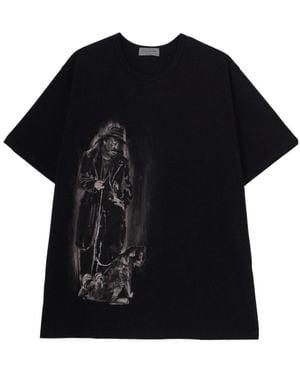 Yohji Yamamoto Cotton Single Jersey Round Neck Short Slv - Black
