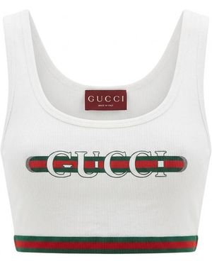 Gucci Web Detailed Ribbed Crop Top - White
