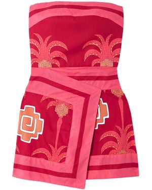 Johanna Ortiz Strapless Wrapeffect Printed Cottonpoplin Mini Dress - Red