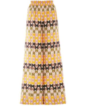 La DoubleJ Geometric-Print Palazzo Trousers - Metallic