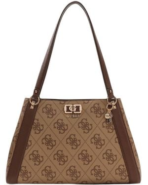 Guess Logo Charm Tote Bag - Brown