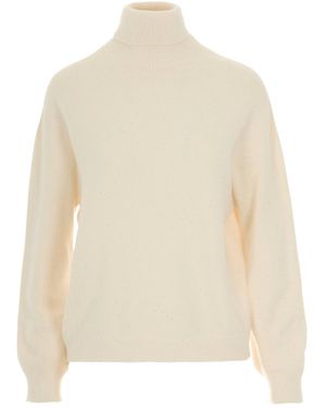 Liu Jo Sequin Embellished Polo-Neck Jumper - Natural