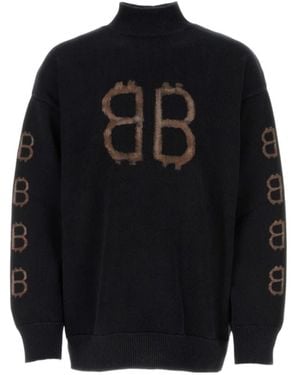 Balenciaga High-Necked Long-Sleeved Jumper - Blue
