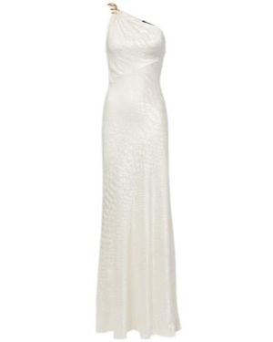 Roberto Cavalli Snake-Print One-Shoulder Gown - White