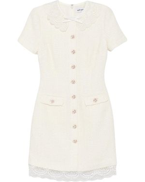 Self-Portrait Cream Bouclé Lace-Trim Tailored Mini Dress - White