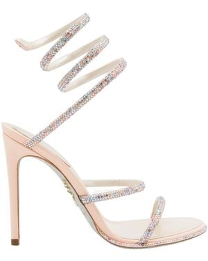 Rene Caovilla Crystal Spiral Heeled Sandals - White