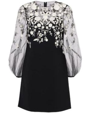 Carolina Herrera Embroidered Puff-Sleeve Minidress - Black