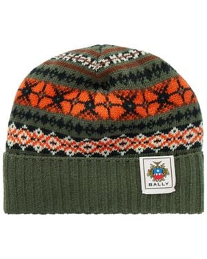 Bally Fair Isle Wool Knitted Hat - Green