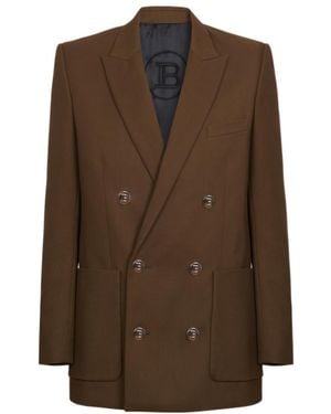 Balmain Twill Jacket With Monogram Buttons - Brown