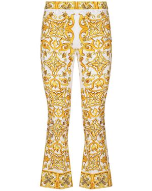 Dolce & Gabbana Majolica Trumpet-Leg Silk Trousers - Metallic