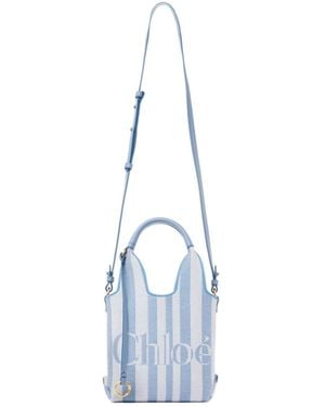 Chloé Chloé Striped Logo-Print Mini Tote Bag - Blue