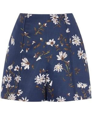 Emilia Wickstead Floral-Print Drill Shorts - Blue
