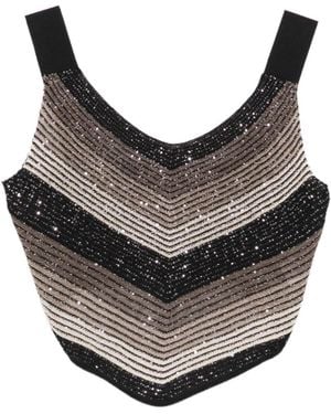 D.exterior Striped Sequinned Knit Top - Gray