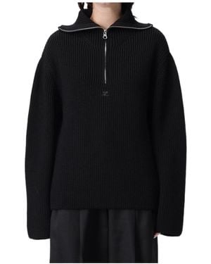 Courreges Courrèges Half-Zipped Knitted Jumper - Black