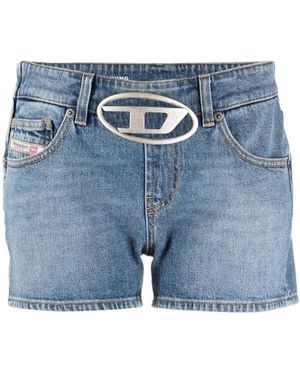 DIESEL Logo Plaque Denim Shorts - Blue