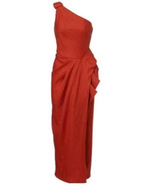 Johanna Ortiz One-Shoulder Linen Gown - Red