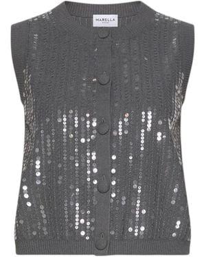 Marella Button-Front Sequin Vest - Gray