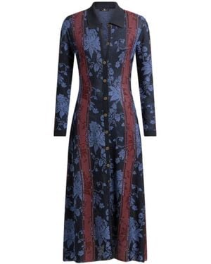 Etro Maxi Cardigan With Floral Jacquard Motif - Blue