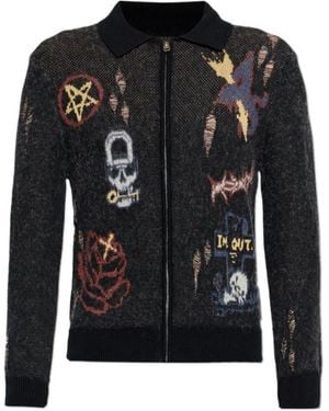 AllSaints Meller Graphic Zip Cardigan - Black