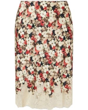 Doen Floral-Print Lace-Trimmed Silk-Satin Midi Skirt - White