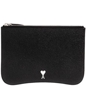 Ami Paris Ami Logo Plaque Zipped Pouch - Black