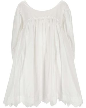 Simone Rocha Round-Collar Long-Sleeved Dress - White