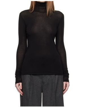 AURALEE Semi-Transparent Turtleneck T-Shirt - Black